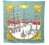 Authentic HERMES Carre 90 Scarf "Marine Et Cavalerie" Silk Green 7044D