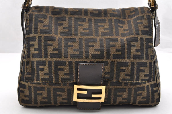 Authentic FENDI Zucca Mamma Baguette Shoulder Bag Canvas Leather Brown 7045I