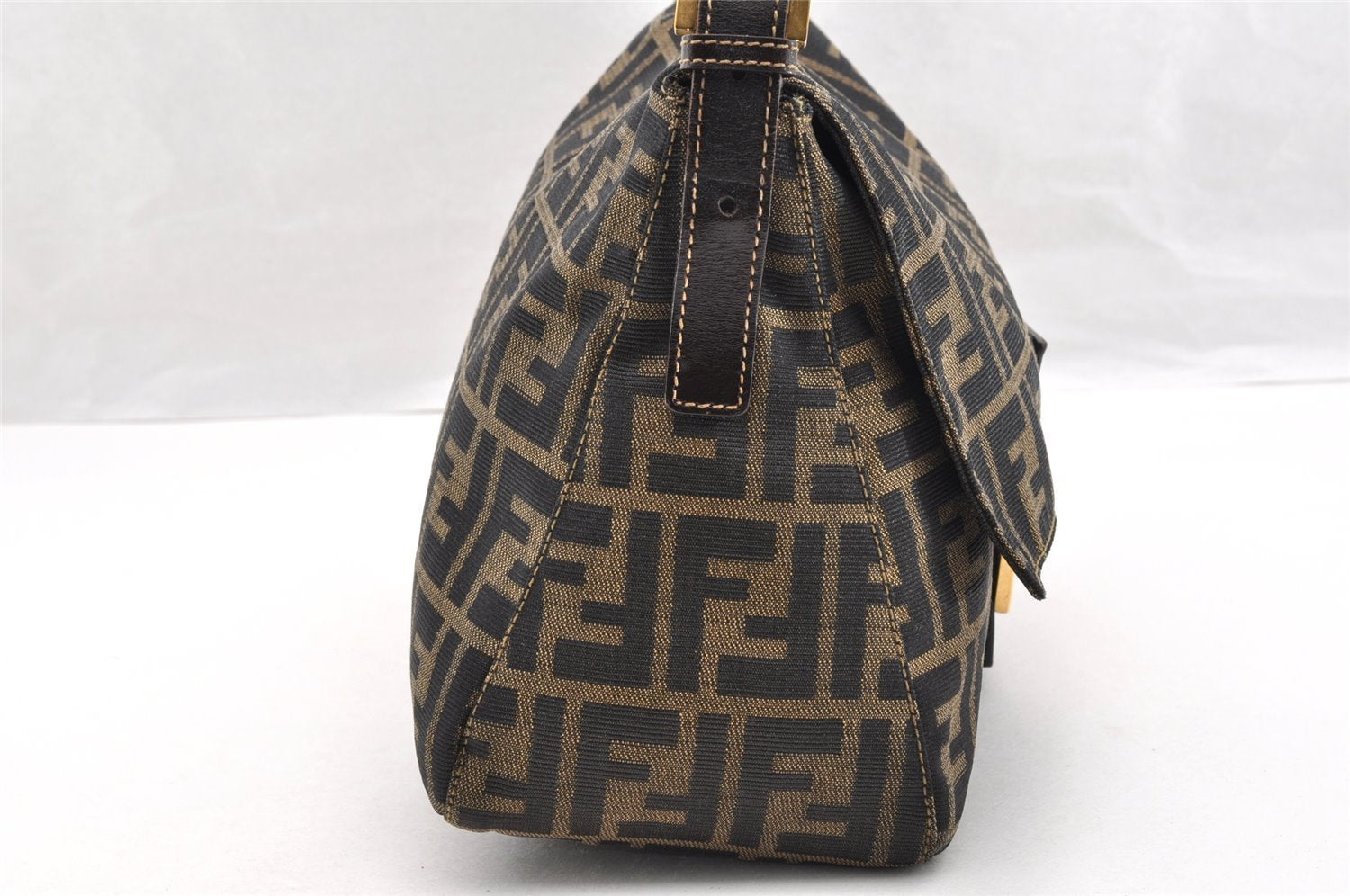 Authentic FENDI Zucca Mamma Baguette Shoulder Bag Canvas Leather Brown 7045I