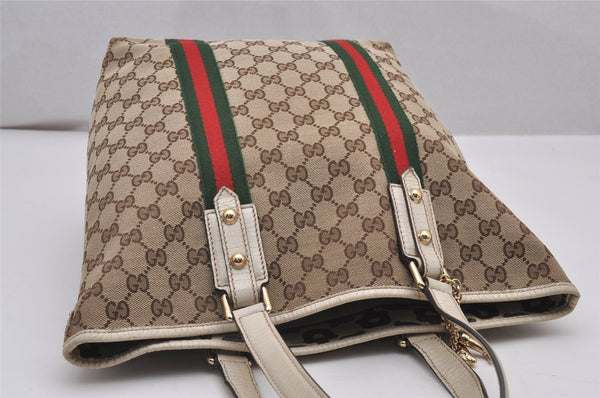 Authentic GUCCI Web Sherry Line Shoulder Tote Bag GG Canvas 162899 Brown 7050I