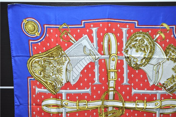 Authentic HERMES Carre 90 Scarf "SELLES A HOUSSE" Silk Blue 7051D