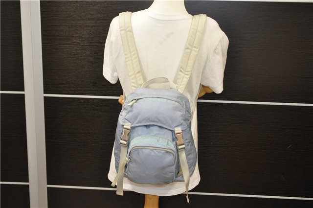 Authentic PRADA Nylon Leather Backpack Light Blue 7052C