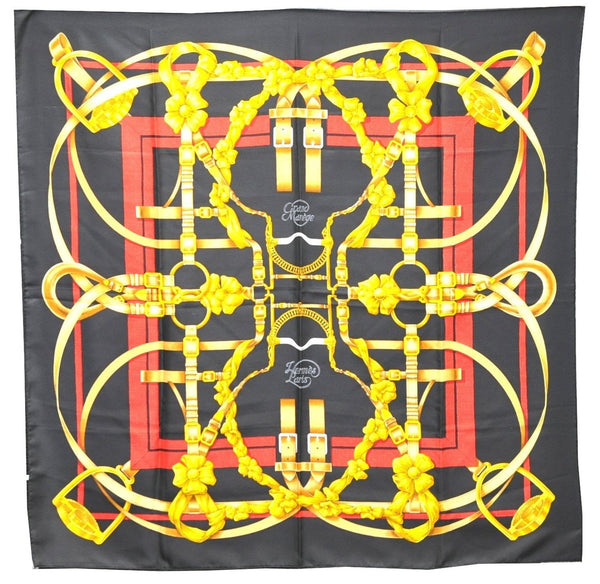 Authentic HERMES Carre 90 Scarf "Grand Manege" Silk Black 7052D