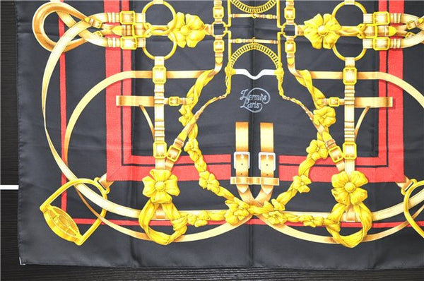 Authentic HERMES Carre 90 Scarf "Grand Manege" Silk Black 7052D