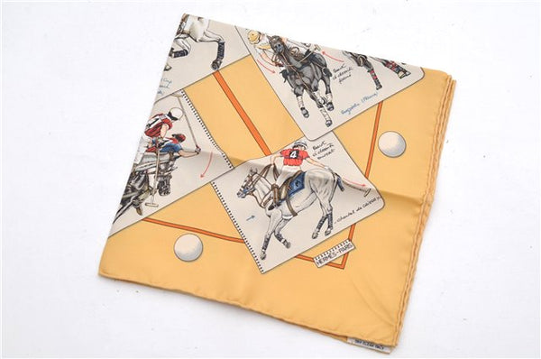 HERMES Petit Carre 40 Scarf Handkerchief "LE MONDE DU POLO" Silk Yellow 7053D