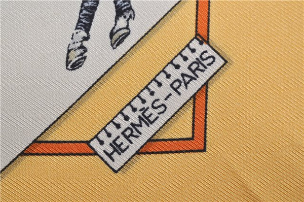 HERMES Petit Carre 40 Scarf Handkerchief "LE MONDE DU POLO" Silk Yellow 7053D