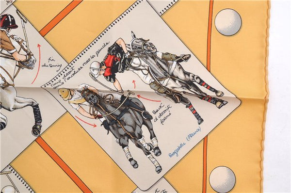 HERMES Petit Carre 40 Scarf Handkerchief "LE MONDE DU POLO" Silk Yellow 7053D