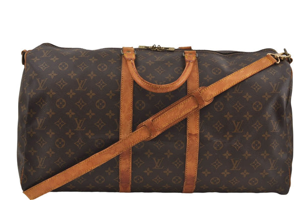Auth Louis Vuitton Monogram Keepall Bandouliere 55 Boston Bag M41414 LV 7054D