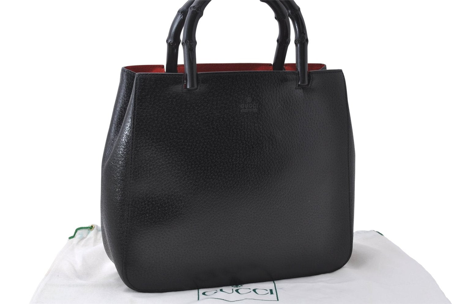 Authentic GUCCI Vintage Bamboo Hand Bag Purse Leather 0021061 Black 7059D