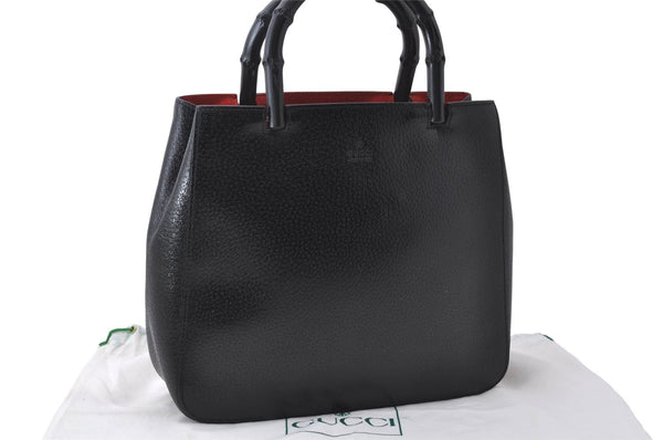 Authentic GUCCI Vintage Bamboo Hand Bag Purse Leather 0021061 Black 7059D