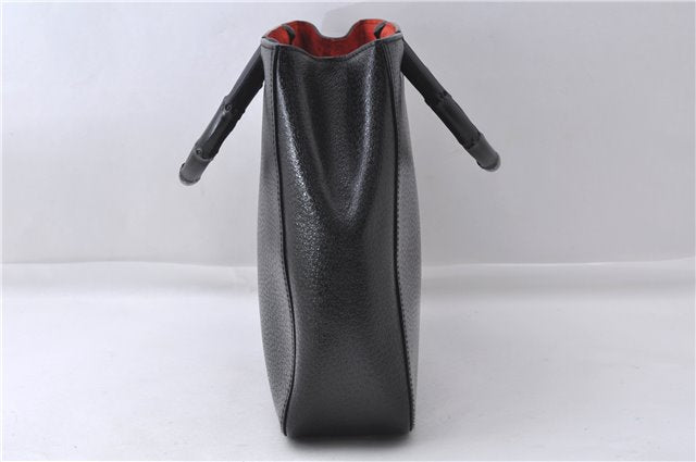 Authentic GUCCI Vintage Bamboo Hand Bag Purse Leather 0021061 Black 7059D