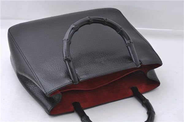 Authentic GUCCI Vintage Bamboo Hand Bag Purse Leather 0021061 Black 7059D