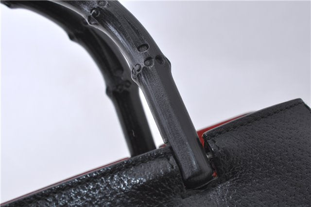 Authentic GUCCI Vintage Bamboo Hand Bag Purse Leather 0021061 Black 7059D