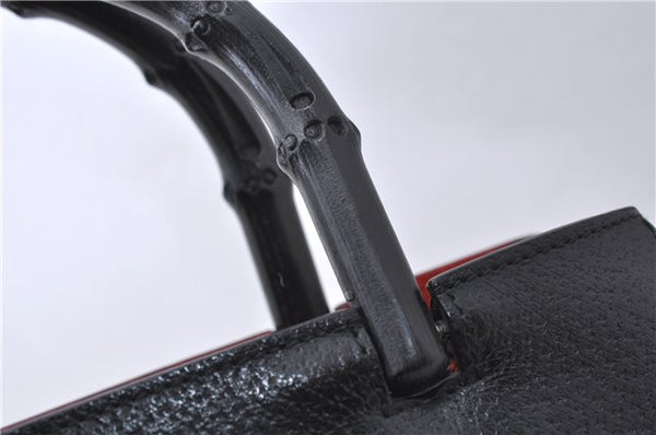 Authentic GUCCI Vintage Bamboo Hand Bag Purse Leather 0021061 Black 7059D