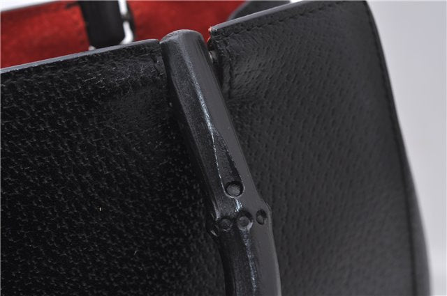 Authentic GUCCI Vintage Bamboo Hand Bag Purse Leather 0021061 Black 7059D