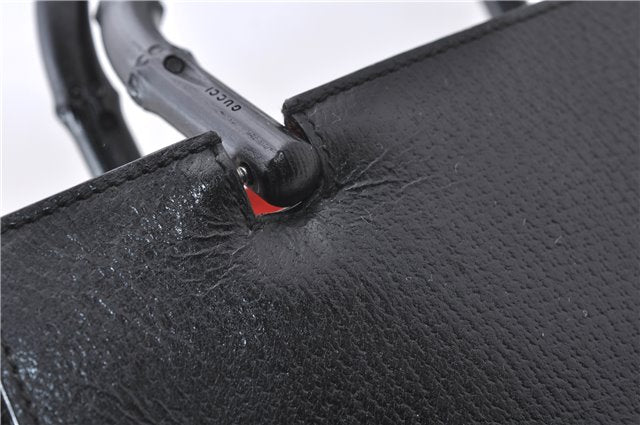Authentic GUCCI Vintage Bamboo Hand Bag Purse Leather 0021061 Black 7059D