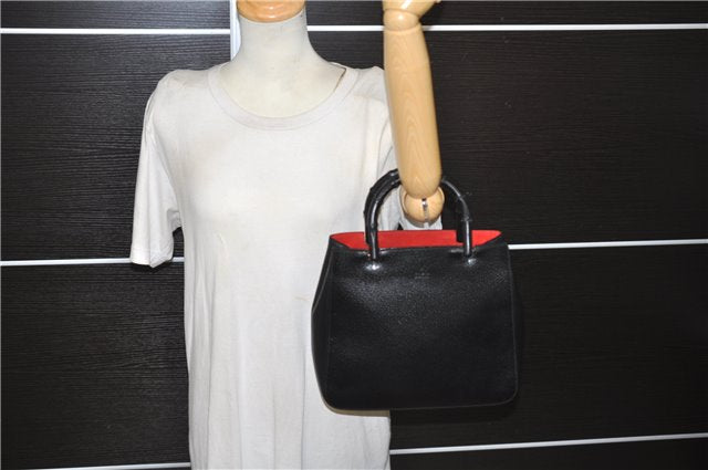 Authentic GUCCI Vintage Bamboo Hand Bag Purse Leather 0021061 Black 7059D