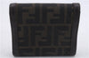 Auth FENDI Zucca Trifold Wallet Purse Key Case Nylon Leather Brown 2Set 7060D