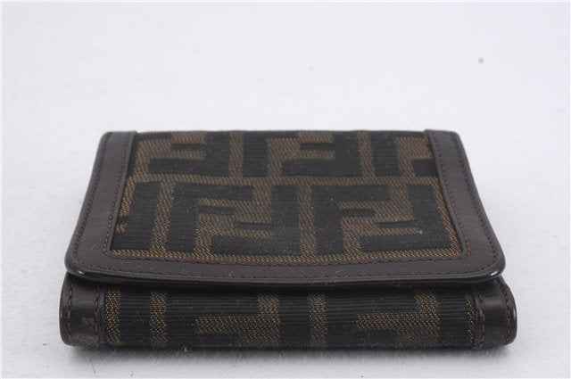 Auth FENDI Zucca Trifold Wallet Purse Key Case Nylon Leather Brown 2Set 7060D