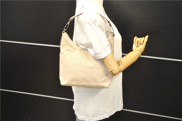 Authentic GUCCI Shoulder Hand Bag Purse GG Canvas Leather 0000602 Ivory 7066D
