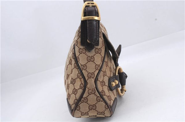 Authentic GUCCI Horsebit Shoulder Hand Bag GG Canvas Leather 114915 Brown 7067D