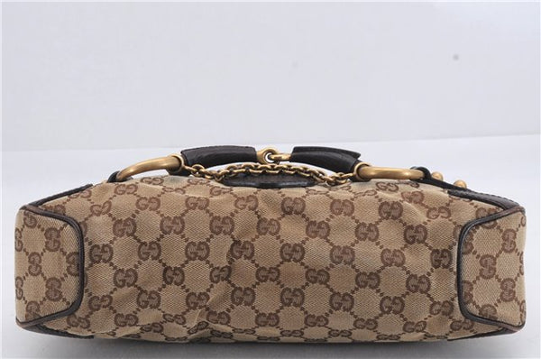 Authentic GUCCI Horsebit Shoulder Hand Bag GG Canvas Leather 114915 Brown 7067D