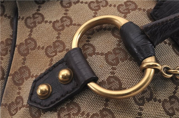 Authentic GUCCI Horsebit Shoulder Hand Bag GG Canvas Leather 114915 Brown 7067D