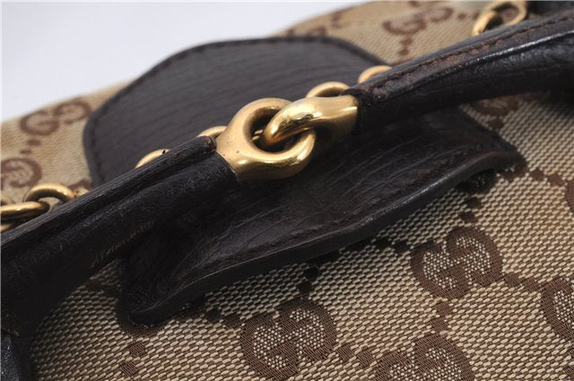 Authentic GUCCI Horsebit Shoulder Hand Bag GG Canvas Leather 114915 Brown 7067D