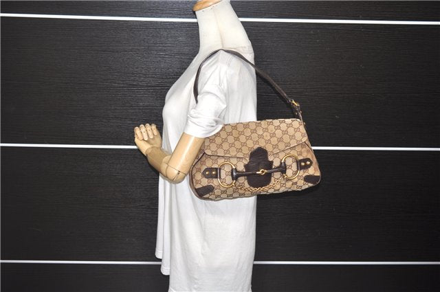 Authentic GUCCI Horsebit Shoulder Hand Bag GG Canvas Leather 114915 Brown 7067D