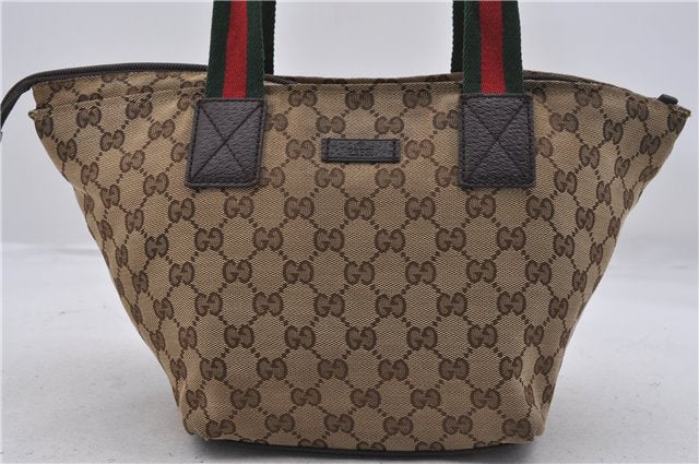 Authentic GUCCI Web Sherry Line Hand Bag GG Canvas Leather 131228 Brown 7069D