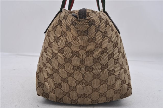 Authentic GUCCI Web Sherry Line Hand Bag GG Canvas Leather 131228 Brown 7069D