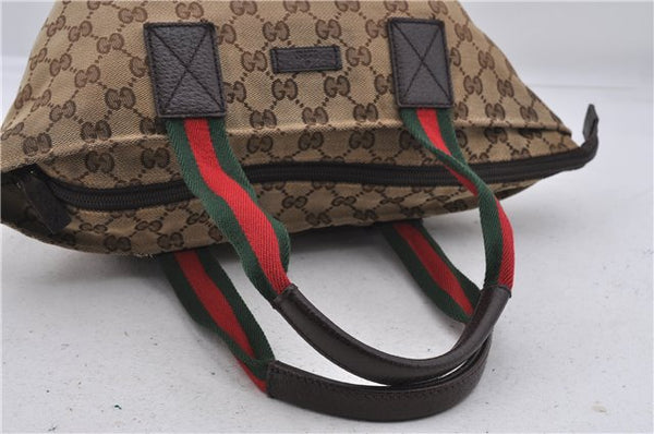 Authentic GUCCI Web Sherry Line Hand Bag GG Canvas Leather 131228 Brown 7069D