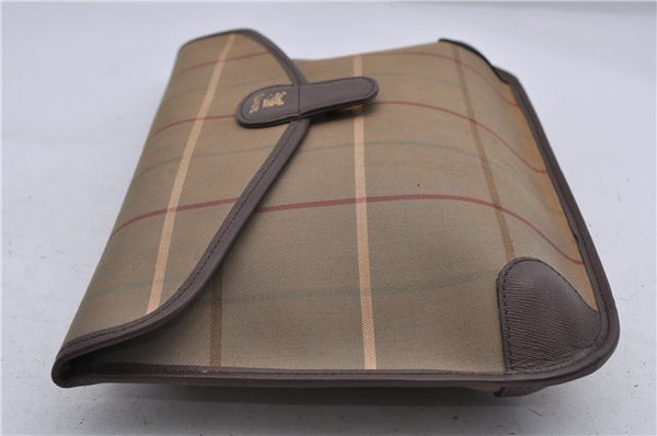 Authentic Burberrys Vintage Check Canvas Clutch Hand Bag Khaki Green Brown 7084C