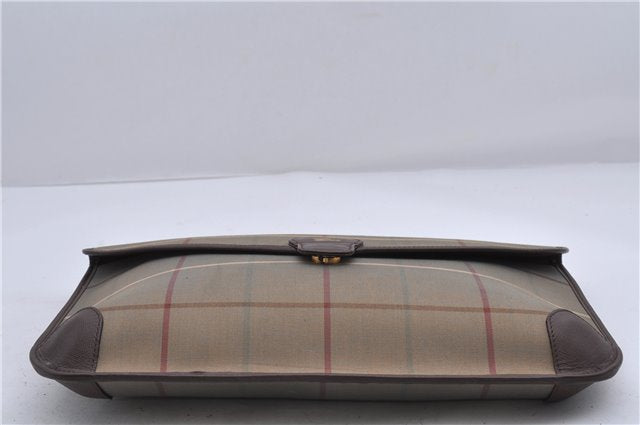 Authentic Burberrys Vintage Check Canvas Clutch Hand Bag Khaki Green Brown 7084C