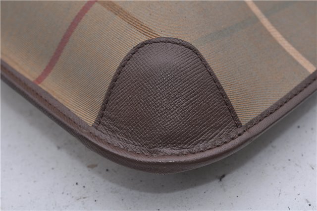 Authentic Burberrys Vintage Check Canvas Clutch Hand Bag Khaki Green Brown 7084C