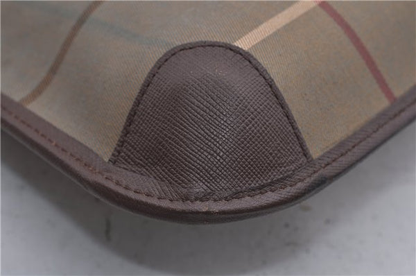 Authentic Burberrys Vintage Check Canvas Clutch Hand Bag Khaki Green Brown 7084C
