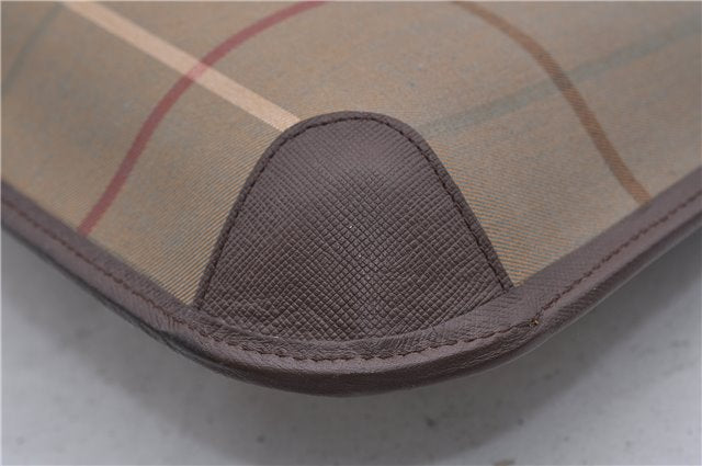 Authentic Burberrys Vintage Check Canvas Clutch Hand Bag Khaki Green Brown 7084C