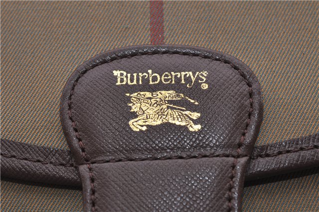 Authentic Burberrys Vintage Check Canvas Clutch Hand Bag Khaki Green Brown 7084C
