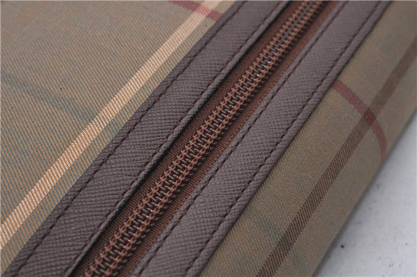 Authentic Burberrys Vintage Check Canvas Clutch Hand Bag Khaki Green Brown 7084C