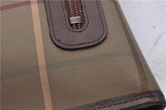 Authentic Burberrys Vintage Check Canvas Clutch Hand Bag Khaki Green Brown 7084C