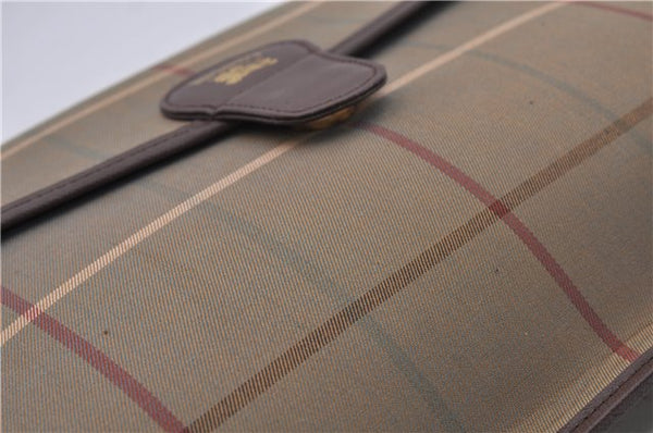 Authentic Burberrys Vintage Check Canvas Clutch Hand Bag Khaki Green Brown 7084C