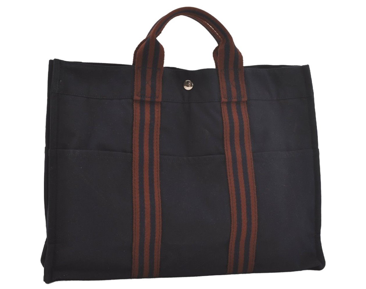 Authentic HERMES Fourre Tout MM Vintage Hand Tote Bag Canvas Navy 7084I