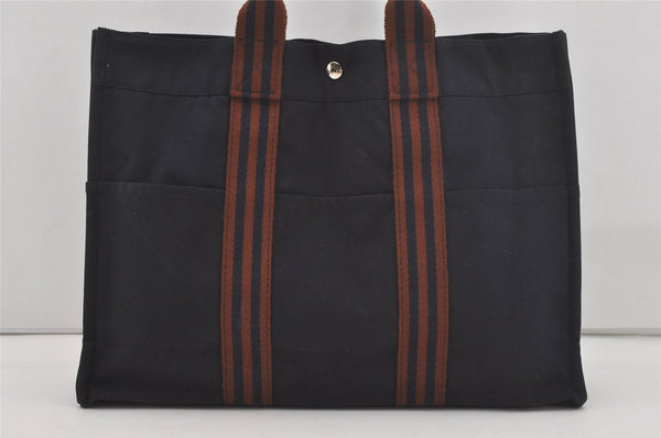 Authentic HERMES Fourre Tout MM Vintage Hand Tote Bag Canvas Navy 7084I