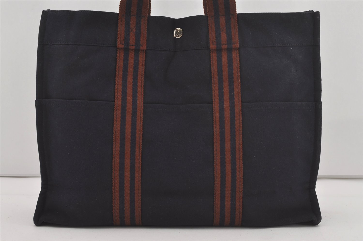 Authentic HERMES Fourre Tout MM Vintage Hand Tote Bag Canvas Navy 7084I