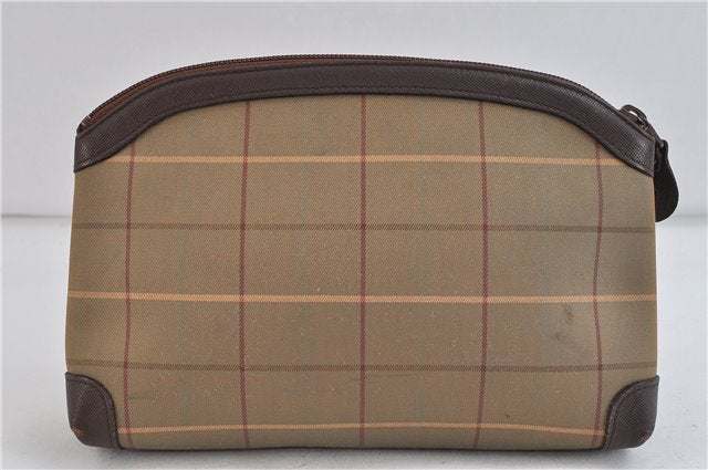 Authentic Burberrys Vintage Check Canvas Clutch Hand Bag Khaki Green Brown 7085C