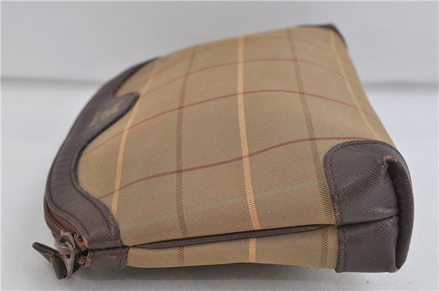 Authentic Burberrys Vintage Check Canvas Clutch Hand Bag Khaki Green Brown 7085C