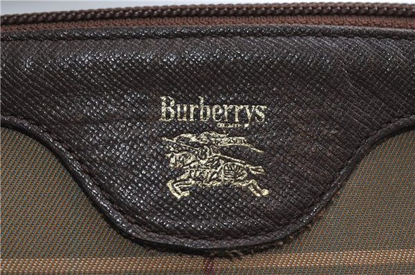 Authentic Burberrys Vintage Check Canvas Clutch Hand Bag Khaki Green Brown 7085C