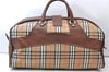 Authentic Burberrys Nova Check Canvas Leather Travel Boston Bag Beige 7085E