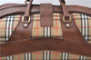 Authentic Burberrys Nova Check Canvas Leather Travel Boston Bag Beige 7085E