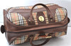 Authentic Burberrys Nova Check Canvas Leather Travel Boston Bag Beige 7085E